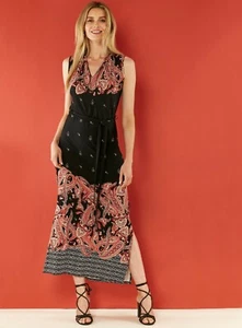 Wallis Multi Black Paisley Border Maxi Dress 10 - Picture 1 of 6
