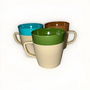 Vintage 3 Raffiaware Ribbed Coffeecup/Thermo Temp Made In USA. See Description - Picture 1 of 12