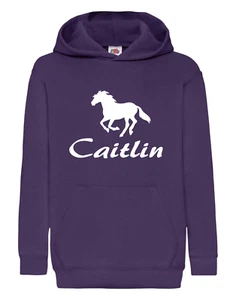 Personalised Horse / Horse Riding Hoodie for kids, Child's Name Hooded Jumper - Picture 1 of 10