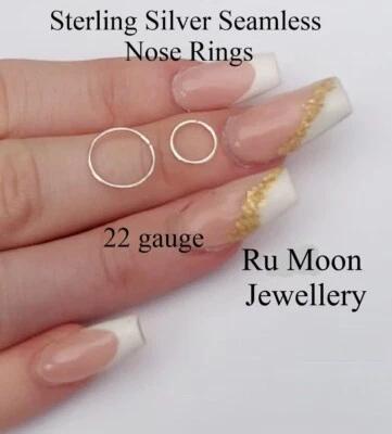 100% Solid Sterling Silver Small Thin  Nose Ring Stud Hoop 6mm & 8mm - Image 1 of 4