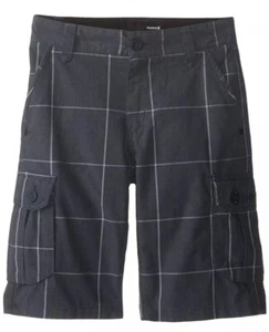 $42 Hurley One & Only Boy’s Size 16 Plaid Comfort Cargo Shorts Black 981272 NWT - Picture 1 of 3