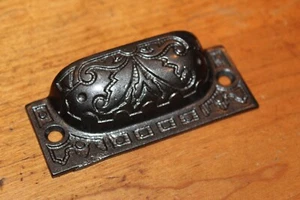 Antique Victorian Cast Iron Detailed 3" Bin Apothecary Cupboard Drawer Pull L-45 - Picture 1 of 6