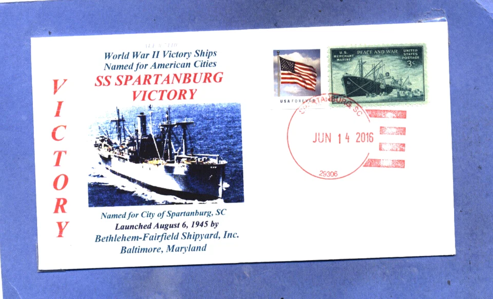 SPARTANBURG VICTORY Ship named: City in South Carolina Color Cachet Handstamped - Image 1 of 1
