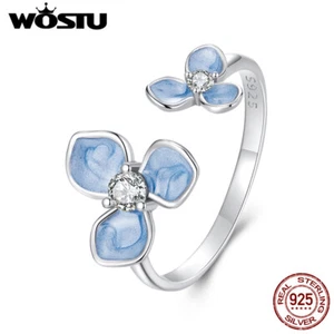 WOSTU Exquisite 925 Sterling Silver Blue Flower Open Ring Women Gifts Jewelry - Picture 1 of 18