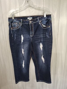 Cato Womens Jeans Zip up Dark Denim Stretch Distressed Thick Stitched Size 12 - Picture 1 of 10