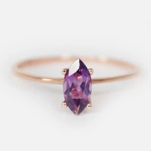 1 Ct Marquise Lab-Created Amethyst Solitaire Engagement Ring 14K Rose Gold Over - Picture 1 of 9