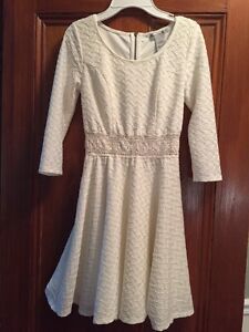 Juniors (XS) Extra-Small Dress, 3/4 Sleeve, Mesh Waist, Off White, American Rag