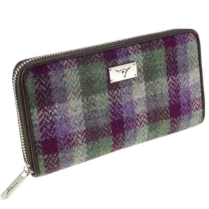 Harris Tweed Staffa Long Zip Purse in Green Check LB2100-COL133 - Bild 1 von 1