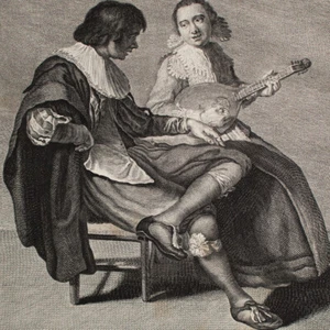 François-Antoine Aveline Le Musicien Espagnole Kupferstich nach J. Velsen 18 Jhd - Bild 1 von 4