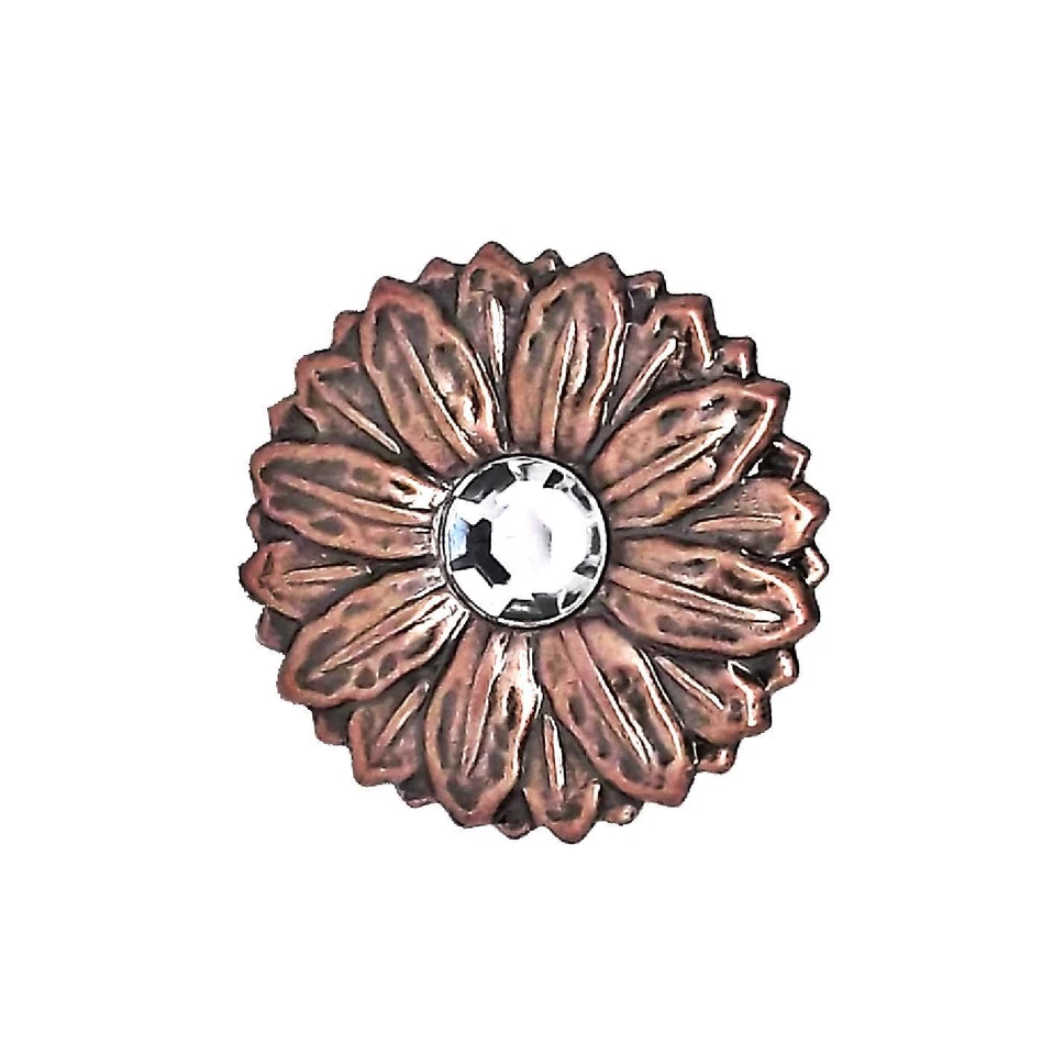 Flower Concho with Synthetic Crystal Center 2" Antique Copper Screwback 2909C  - Image 1 of 1