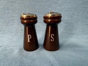 Mid-Century Modern SALT & PEPPER SHAKERS Vintage Wood 3" tall Made in Japan - Picture 1 of 13