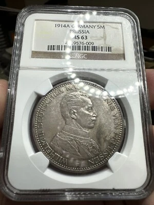 1914A GERMANY PRUSSIA WILHELM II SILVER 5 MARK NGC MS63 - Image 1 of 2