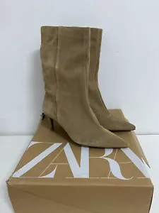 Zara Brand New Suede Brown Leather Boots Original USA Size 6 - Picture 1 of 8