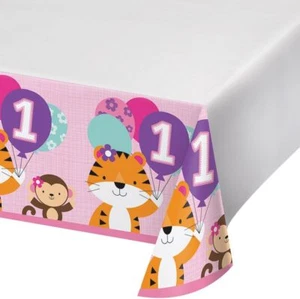 One is Fun Girl Jungle Animals 1st Birthday Party Decoration Plastic Tablecover - Picture 1 of 1