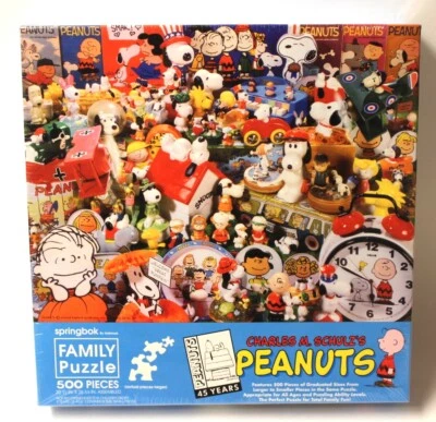 Quebra-cabeça Peanuts 45º aniversário Charles M. Schulz 500 peças lacrado Springbok  - Imagem 1 de 3