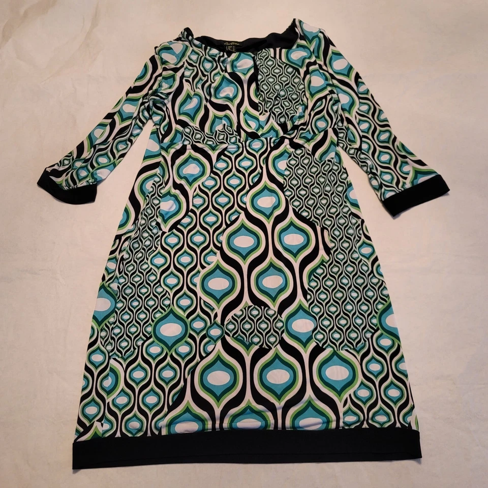 Vestido elástico Cartise feminino 12 verde branco preto macio manga 3/4 comprimento do joelho - Imagem 1 de 3