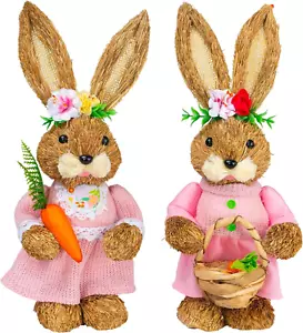2Pack Easter Bunny Decorations Indoor, 14 Inch Straw Standing Bunny with Carrot - Picture 1 of 12