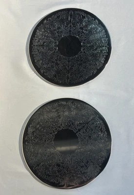 Placa de prata vintage sem marca padrão floral placa grande rebite par 7,5" - Imagem 1 de 4