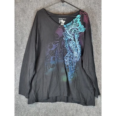 Просто мой размер женщин 5 X / 5XG 30W/32W черный длинным рукавом графический v-образным вырезом футболка повседневный - Изображение 1 из 4