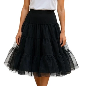 NWT Grace Karin Black Drop Waist Crinoline Knee Length Petticoat Skirt LARGE - Picture 1 of 10