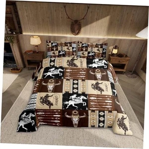 Adults Western Cowboy Comforter Set Size Wild West Cow Skull Queen Multi 22745 - Picture 1 of 8