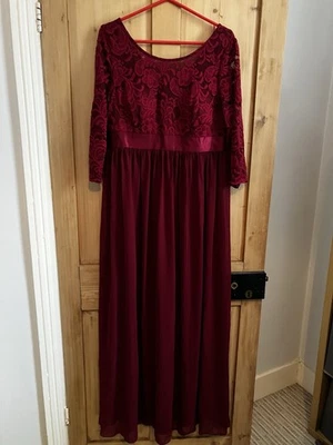 Elegant 3/4 Sleeve Embroidered Maternity Wedding Guest Dress 16 Burgundy RRP £63 - Image 1 of 4