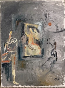 Oblique Cubism Oil Painting Figures In Landscape 18x24 Canvas Original Signed - Picture 1 of 2