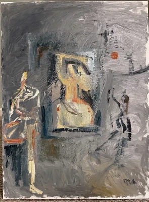 Oblique 立体主义油画人物风景 18x24 帆布原版签名 — 第 1/2 张图片