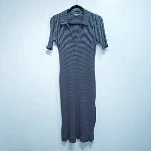 New Boden Black & Shite Striped Midi Shirt Dress Size 12 - Picture 1 of 7