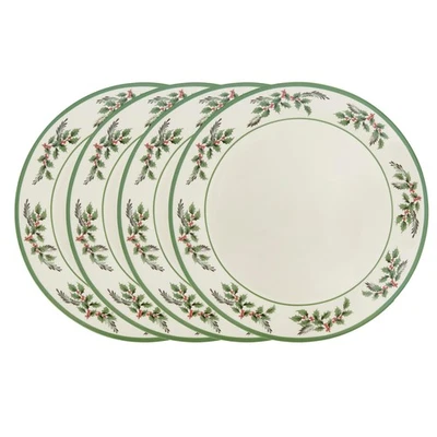 Spode Christmas Tree Holly Dinner Plates, Set of 4-10 Inch Stoneware with Whi... - Image 1 of 2