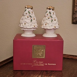 Vintage 1999 Lenox Holiday Weihnachtsbaum Salz & Pfefferstreuer 4" nie gefüllt - Bild 1 von 7