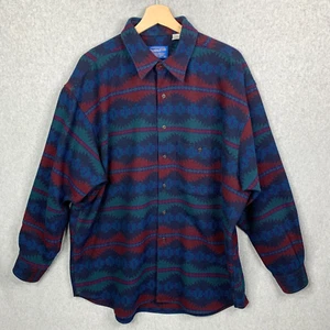 Pendleton Shirt Mens Extra Large Red Blue Aztec Southwest Heavy Wool Shacket - Picture 1 of 12