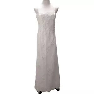 Mori Lee White Column Wedding Dress Size 12 Beaded Lace Overlay Spaghetti Strap - Picture 1 of 11