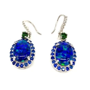 Meher's Schmuck australischer Opal Triplett Mosaik & blauer Saphirtropfen Ohrring - Bild 1 von 2