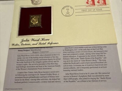 Gold Stamp -U.S. - First Day - Julia Ward Howe - Gold Replica 1987 - Image 1 of 4