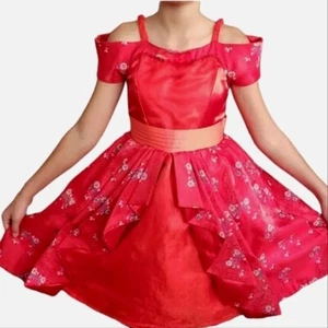 Disney Elena of Avalor Dress Costume Floral Print Off Shoulder Red Size 10 Girls - Picture 1 of 8
