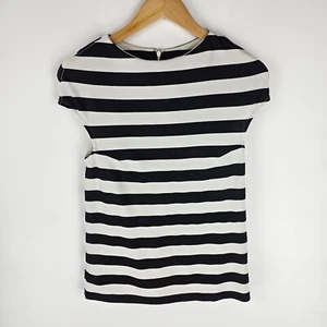 Country Road Top Womens XXS Black White Striped Shirt Viscose Nylon Short Sleeve - Picture 1 of 8