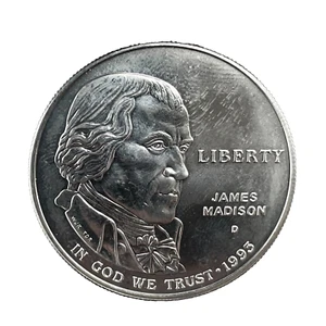 1993-D Bill of Rights James Madison Silver Dollar  Commemorative  BU/UNC - Picture 1 of 6