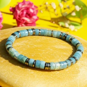 Genuine Aquamarine Hematite Beaded Crystal Healing Reiki Stretch Women Bracelet - Picture 1 of 5