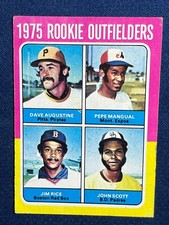1975 TOPPS #616 ROOKIE OUTFIELDERS; JIM RICE, D. AUGUSTINE, P. MANGUAL, J. SCOTT