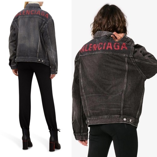 Giacca Denim Balenciaga Boyfriend Oversize 34 Logo Anteriore Nero 2019 Giappone