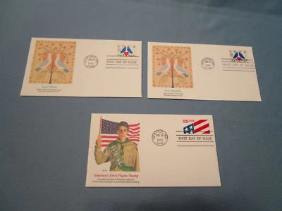 American First Day 1990 STAMPS Lot 3 cachet & stamps mint PLASTIC & LOVE - Image 1 of 4