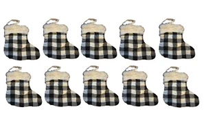 Mini Christmas "White Buffalo Plaid" Stockings 10 Pack 5in -NEW - Picture 1 of 1