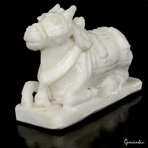 5,5 Zoll große handgeschnitzte Marmorstein heiliger Stier Nandi Anbetung Idol Figur Statue - Bild 1 von 8
