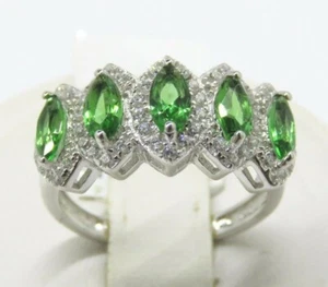 R6333S 2 quilates. Anillo de plata esterlina de estilo vintage de helenita verde bosque - Imagen 1 de 8