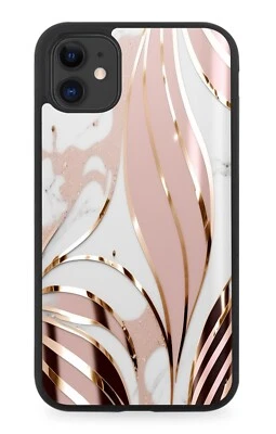 Rose Gold Marble Floral Stems Rubber Phone Case Golden White Girly Fancy DF17 - Image 1 of 2