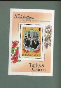 TURKS & CAICOS ISLANDS - 1985 MNH QUEEN MOTHER 85TH BIRTHDAY MINI-SHEET - J06e - Picture 1 of 1