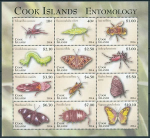 Cook Islands 2014 MNH Entomology Pt 2 Definitives 12v M/S Butterflies Moths Bees - Picture 1 of 1