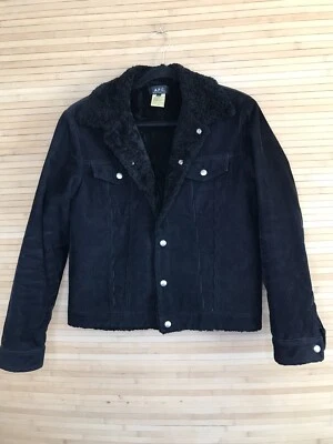 A.P.C. Womens Trucker Jacker Sz L Large Black Corduroy Shearling Collar Lining - Image 1 of 4
