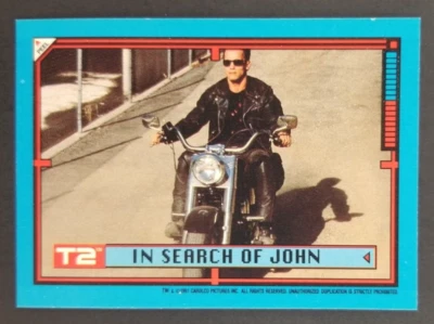 T2 Terminator 1991 Arnold on Motorcycle Topps Sticker Card #9 (NM) - Image 1 of 2
